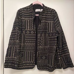 Alfred Dunner black jacket with gold geometric embroidered designs boho 16